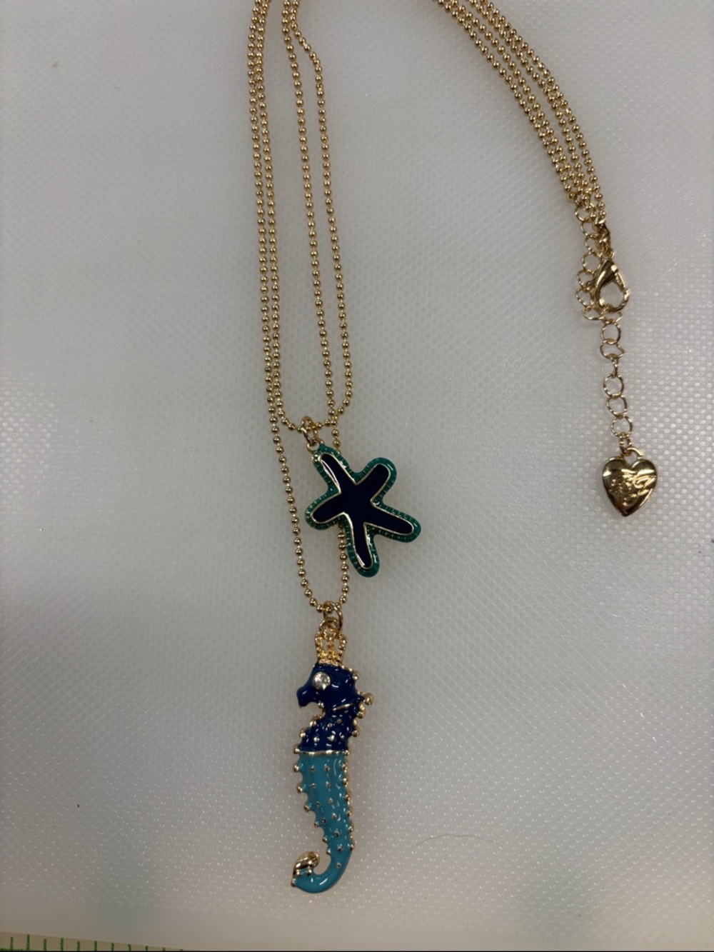 Gold-Tone Blue Starfish & Seahorse Pendant Necklace
